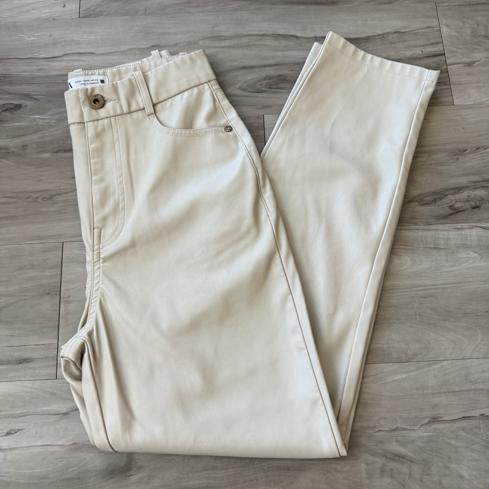 Zara Cream Faux Leather Pants High Rise Straight Leg Minimalist Women’s Size 2